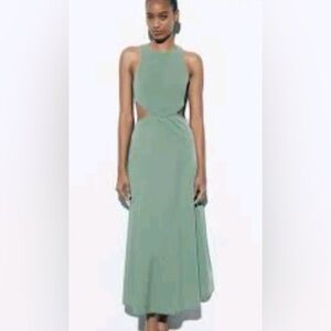NWT ZARA Sea Green Cut Out Maxi Dress Size Medium